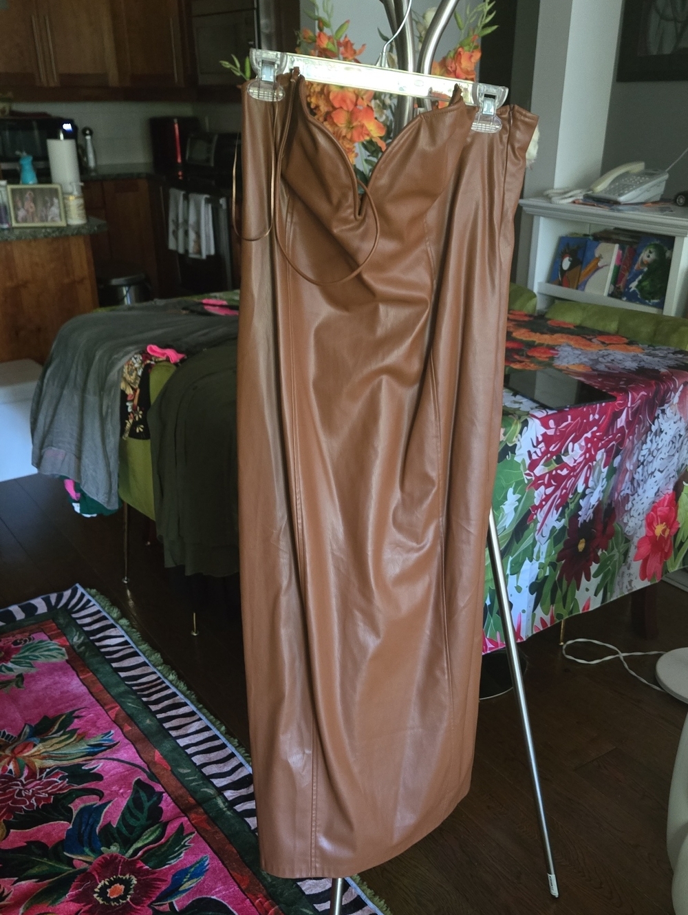 Women’s Faux Leather Maxi Dress - Brown